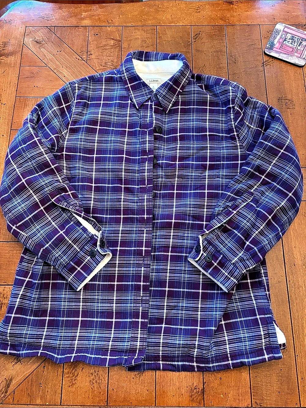L.L.Bean Women'Small Fleece-Lined Flannel Shirt, Snap-Front Plaid, Purple &